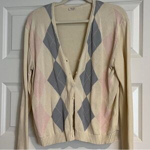 Brandy Melville Cream Pink Gray Cardigan